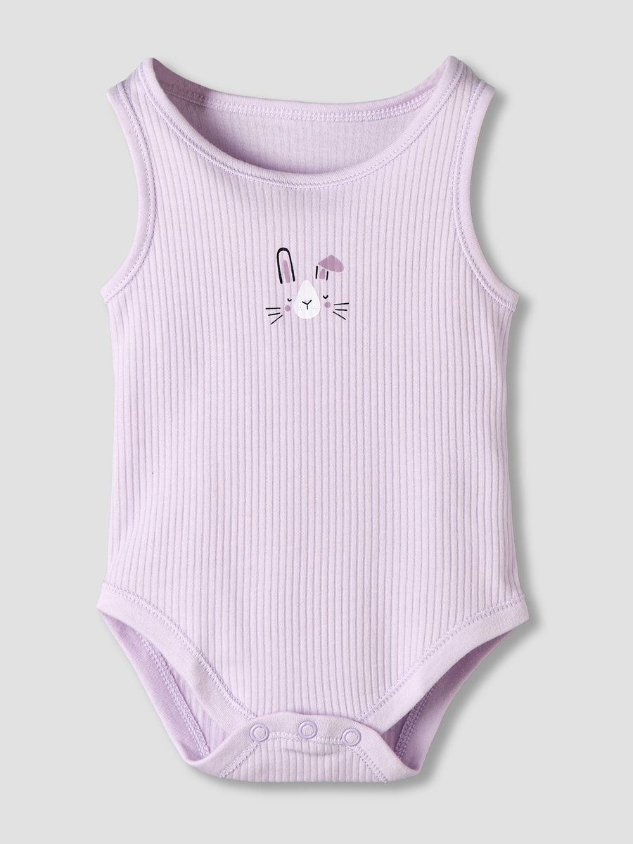 Pack of 5 Round Neck Sleeveless Bodysuit with Ribbed Design