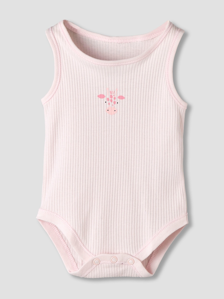Pack of 5 Round Neck Sleeveless Bodysuit with Ribbed Design