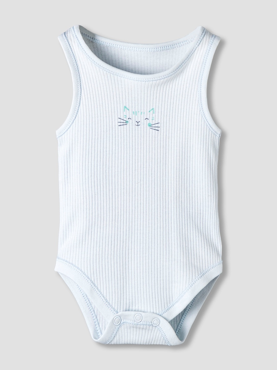 Pack of 5 Round Neck Sleeveless Bodysuit with Ribbed Design