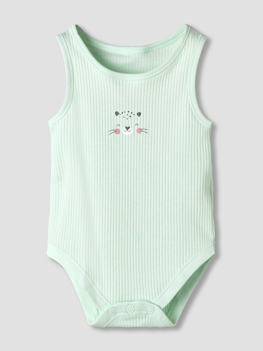 Pack of 5 Round Neck Sleeveless Bodysuit with Ribbed Design