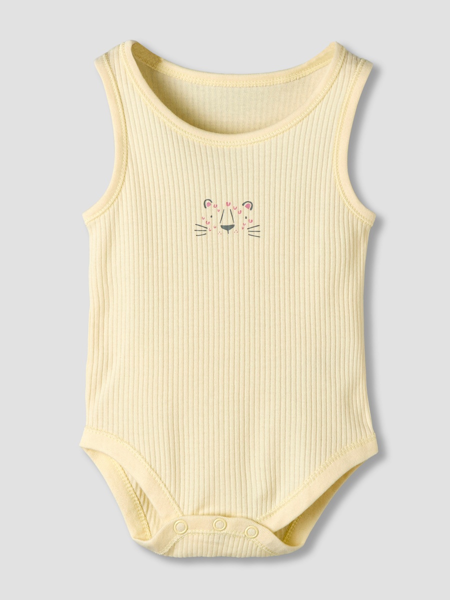 Pack of 5 Round Neck Sleeveless Bodysuit with Ribbed Design