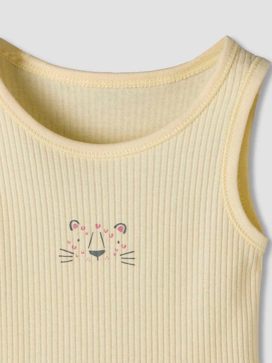 Pack of 5 Round Neck Sleeveless Bodysuit with Ribbed Design