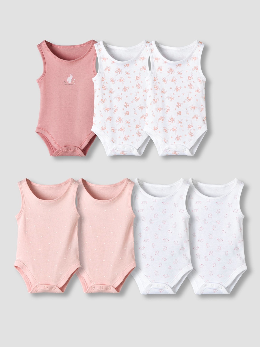 Pack of 7 Round Neck Sleeveless Bodysuit with Fun Print