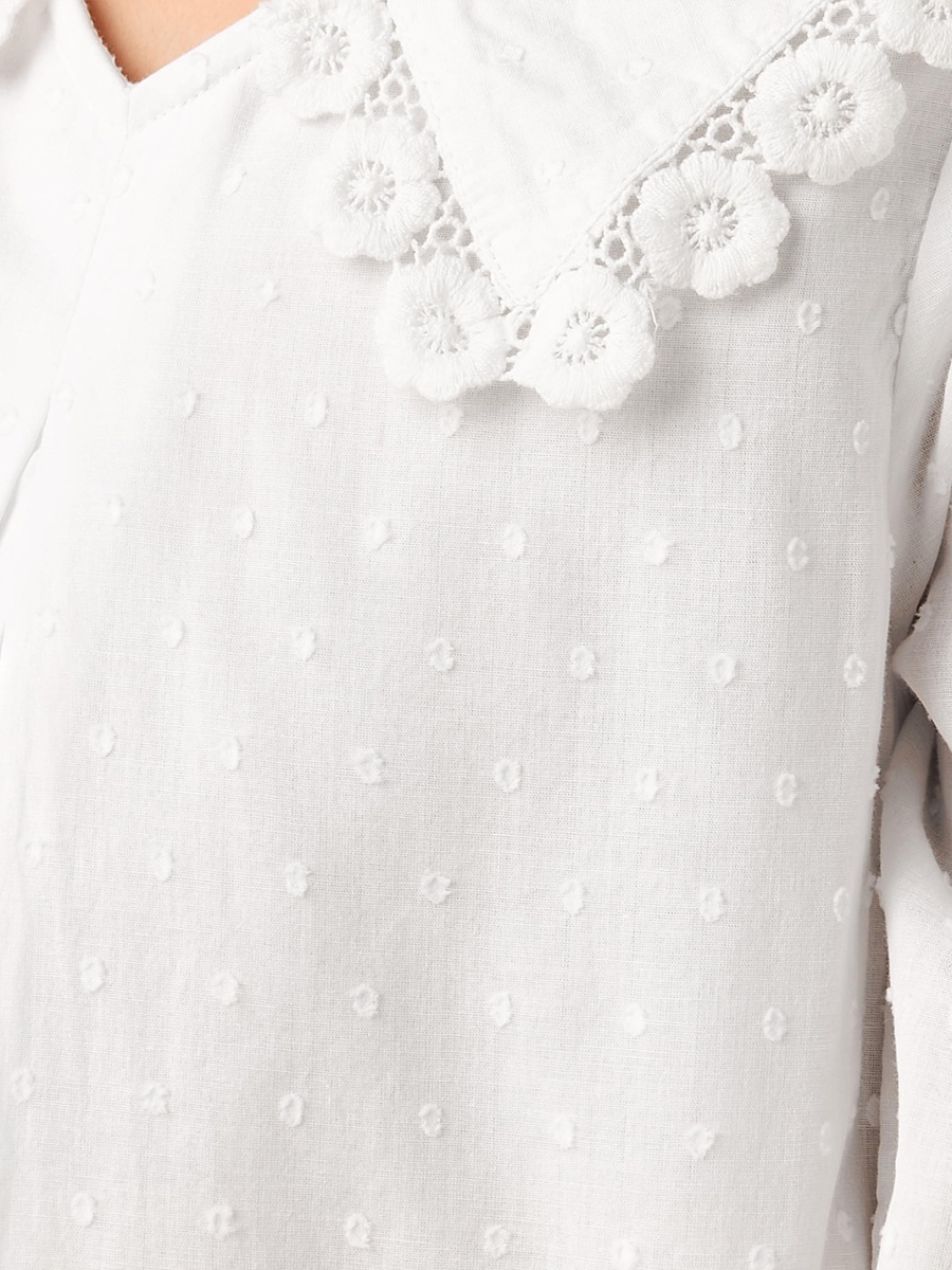 Cotton Sailor Collar Long Sleeves Night Dress with Lace Detail