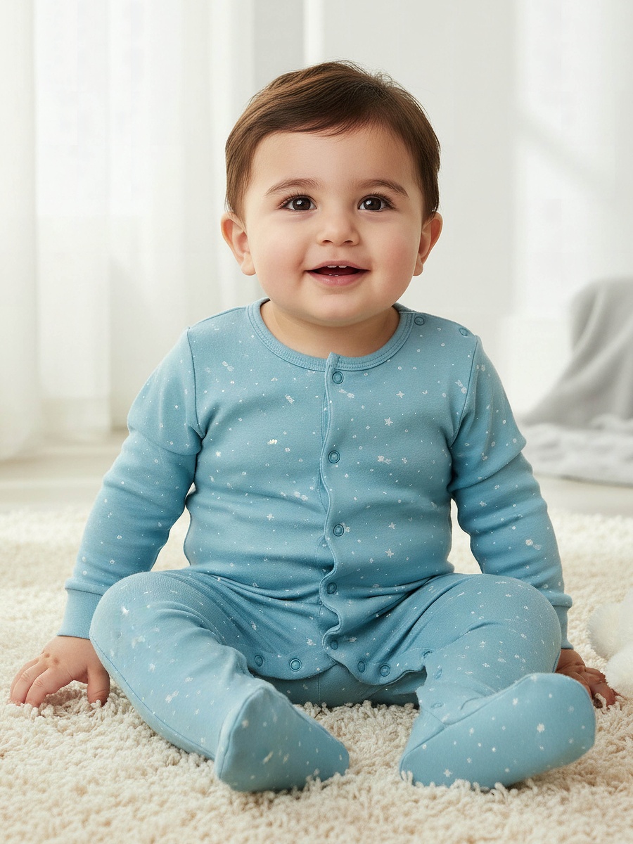 Pack of 2 Cotton Long Sleeves Sleepsuit with Space Print