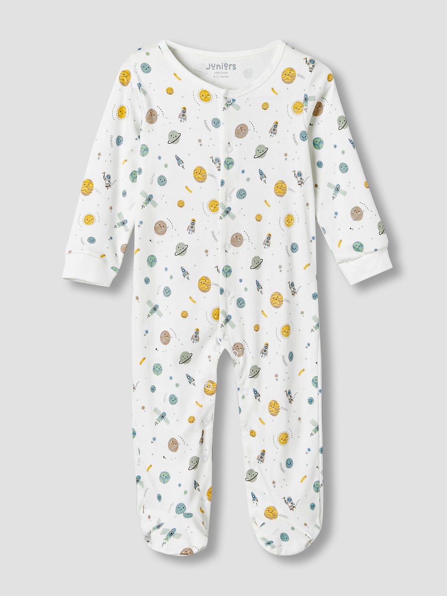 Pack of 2 Cotton Long Sleeves Sleepsuit with Space Print