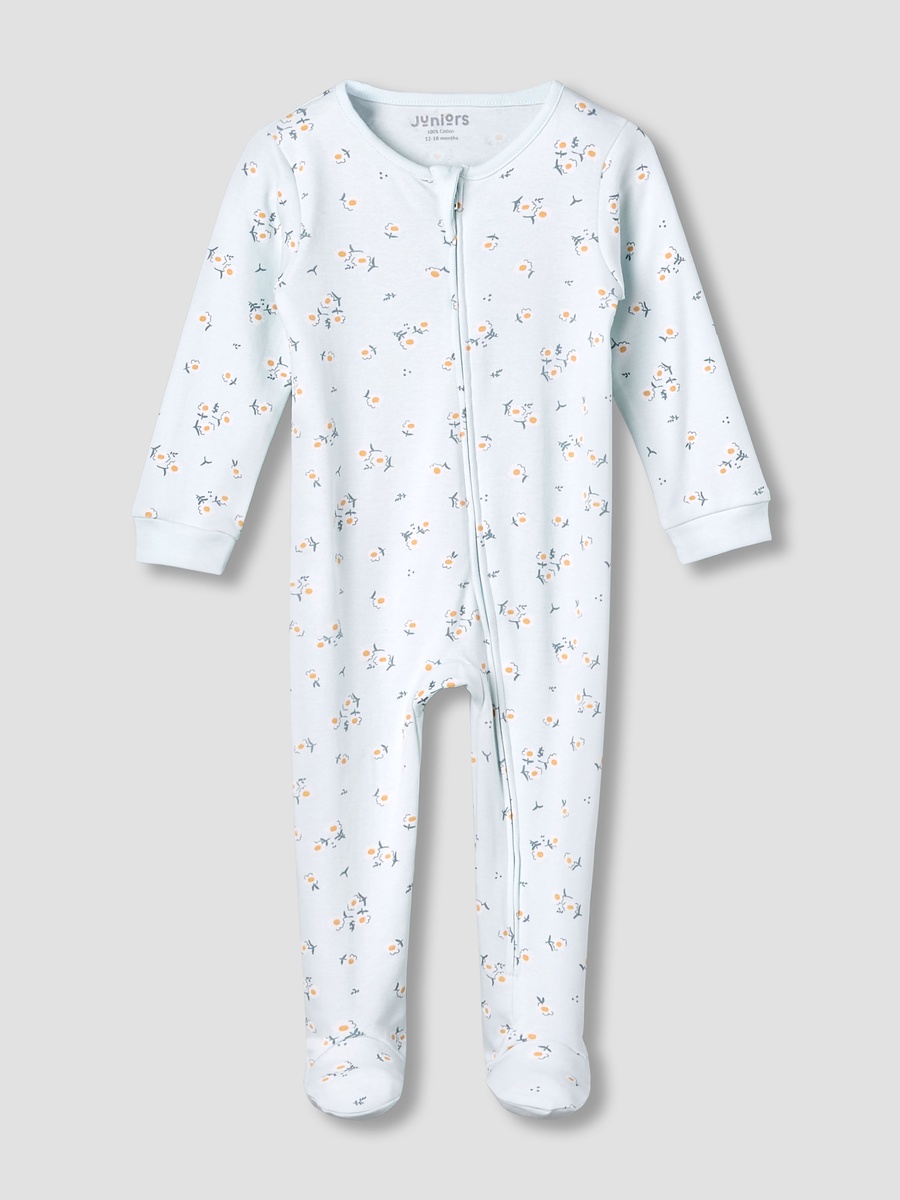 Cotton Round Neck Long Sleeve Sleepsuit with Zip Closure