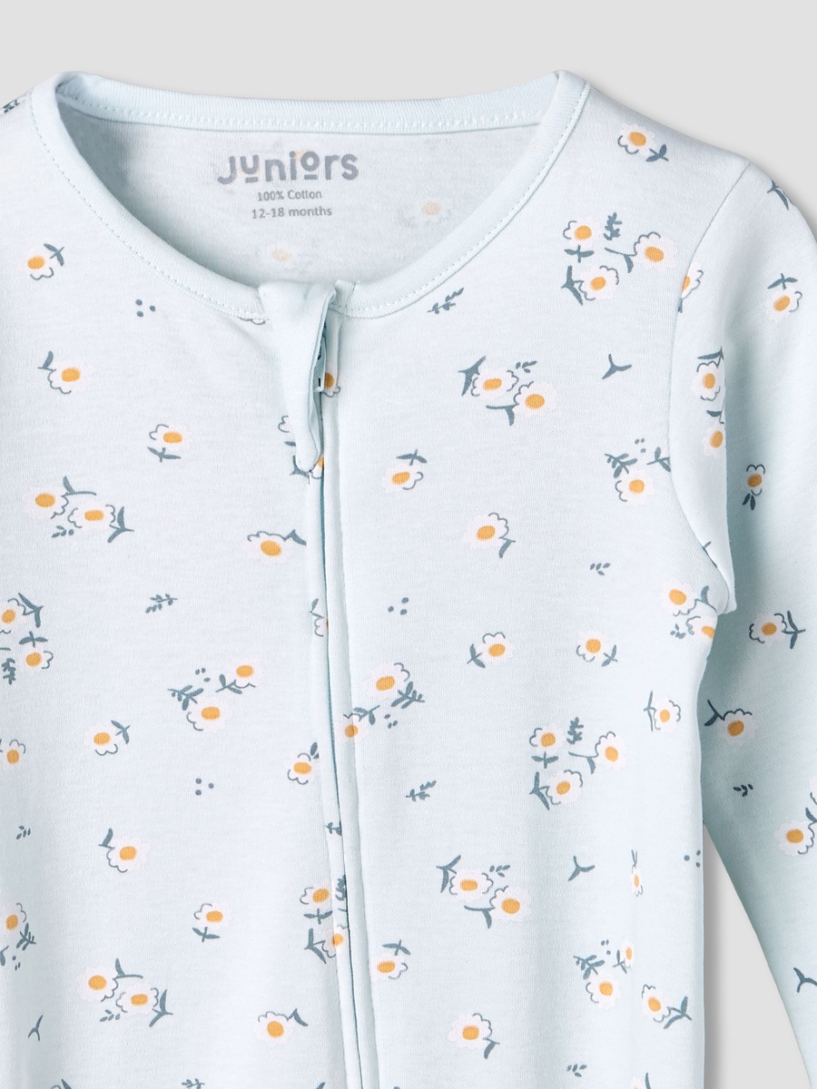 Cotton Round Neck Long Sleeve Sleepsuit with Zip Closure