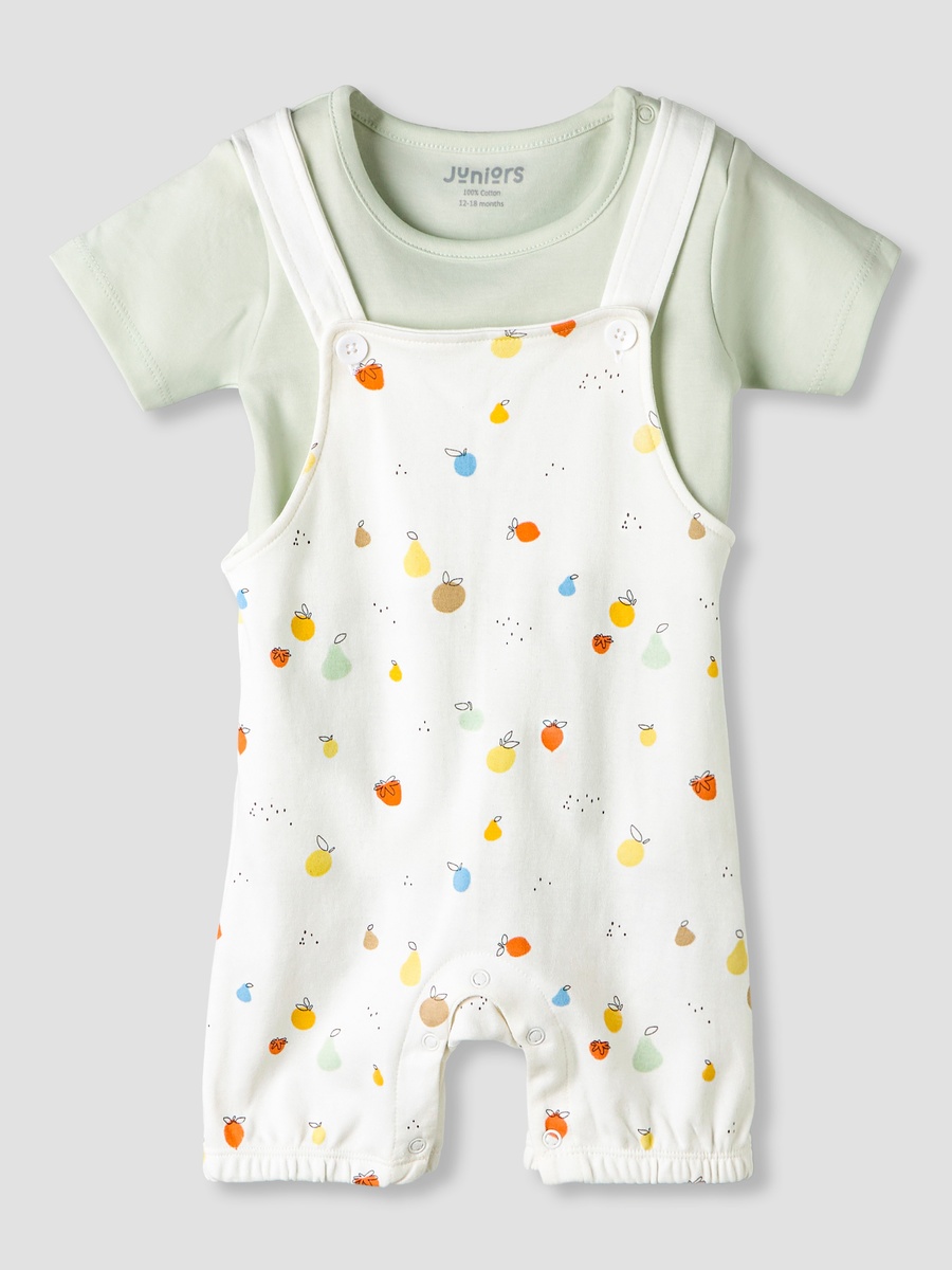 Short Sleeves and Dungaree Set with Fruit Print