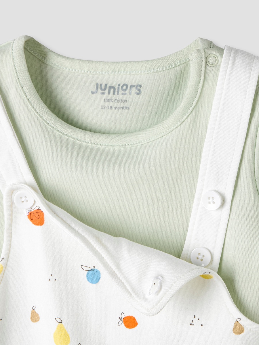 Short Sleeves and Dungaree Set with Fruit Print
