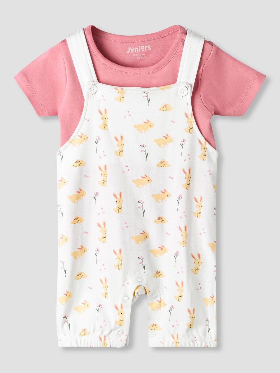 Short Sleeves and Dungaree Set with Bunny Print