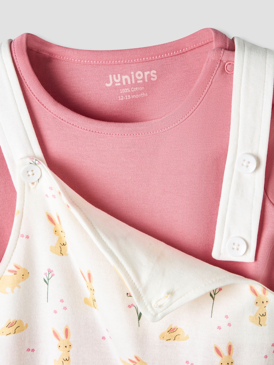 Short Sleeves and Dungaree Set with Bunny Print