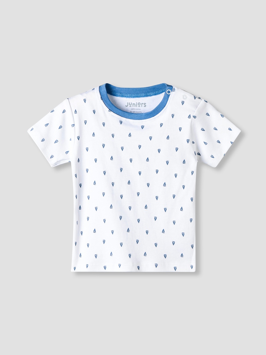 Short Sleeves and Dungaree Set with Sailboat Print