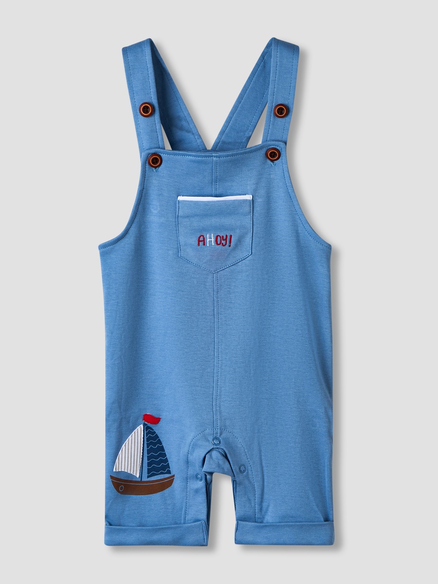 Short Sleeves and Dungaree Set with Sailboat Print