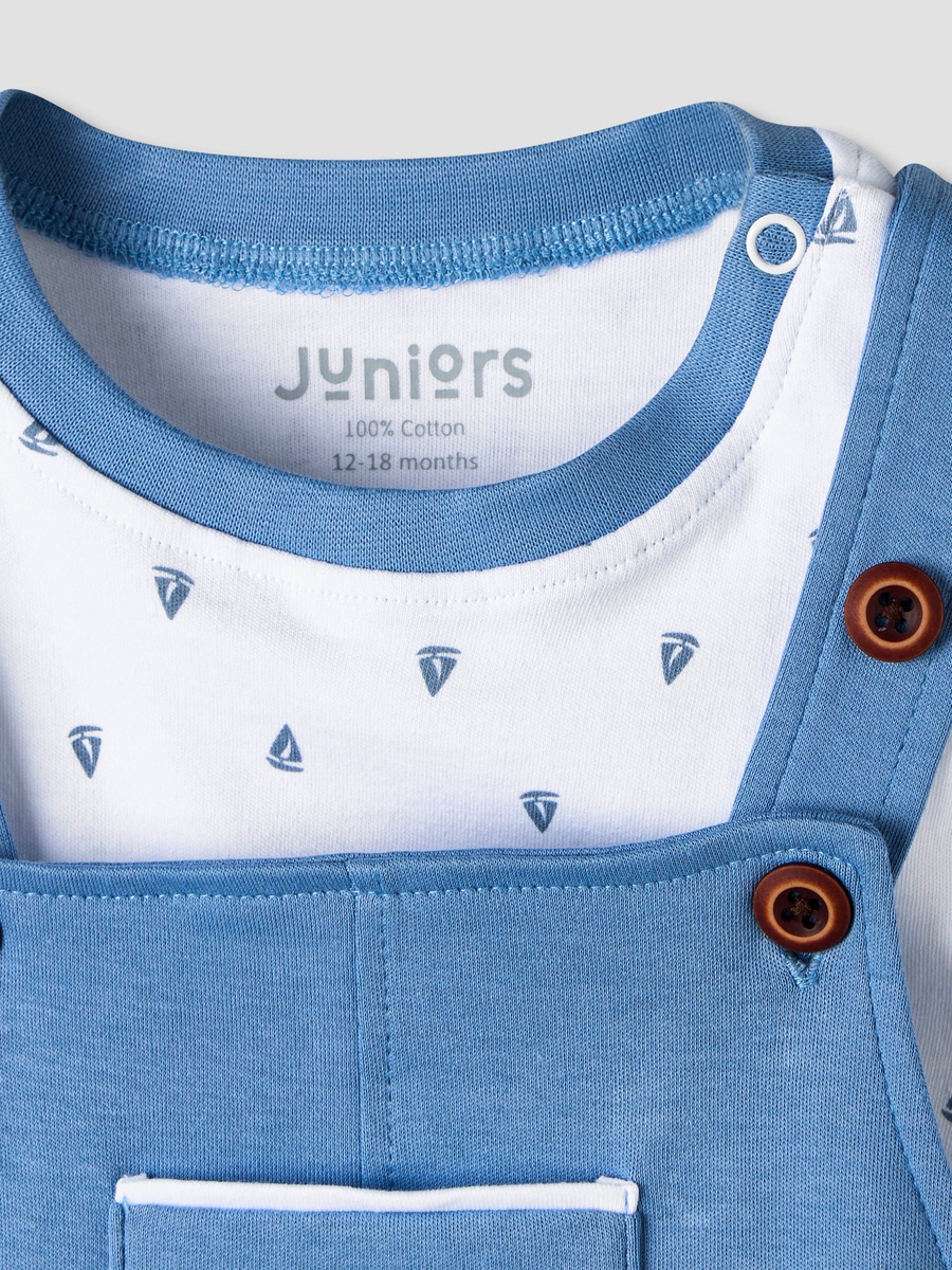 Short Sleeves and Dungaree Set with Sailboat Print