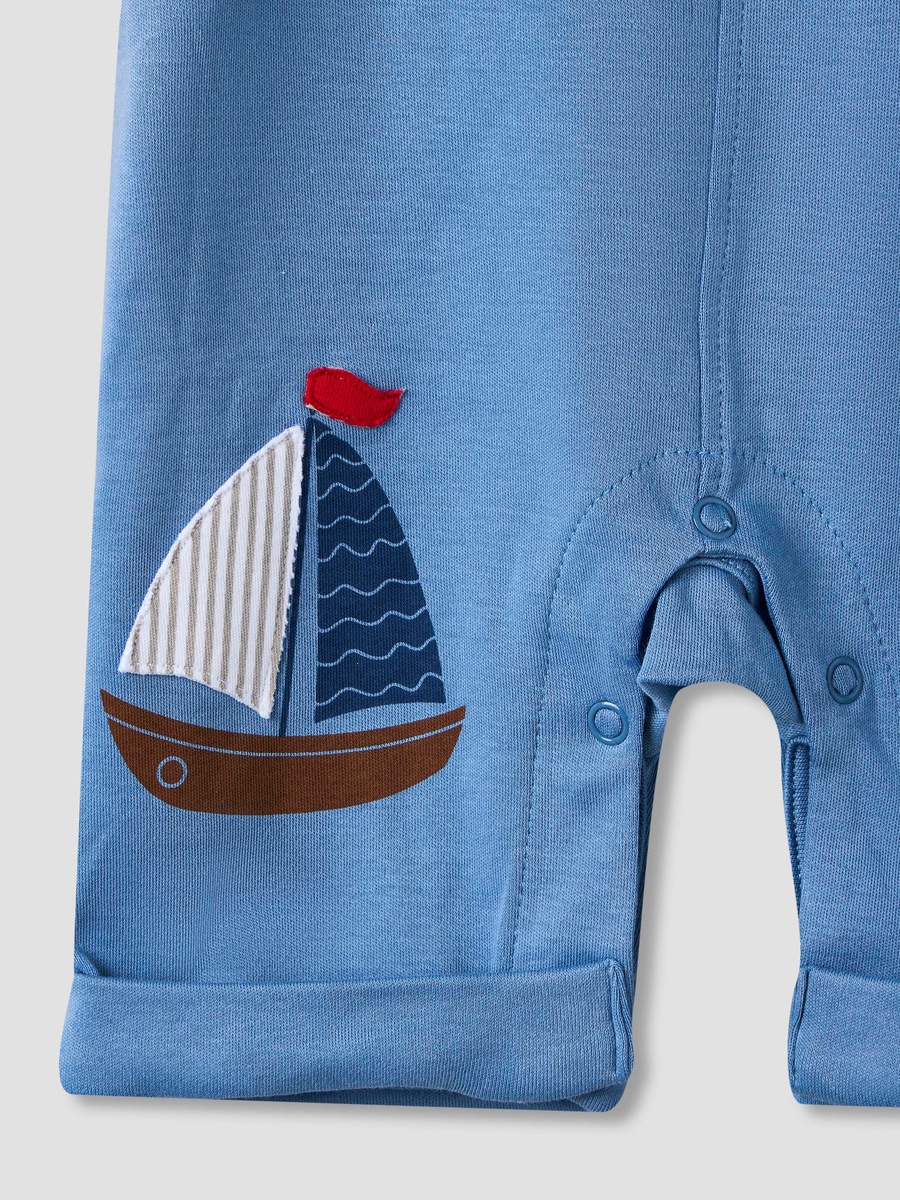 Short Sleeves and Dungaree Set with Sailboat Print