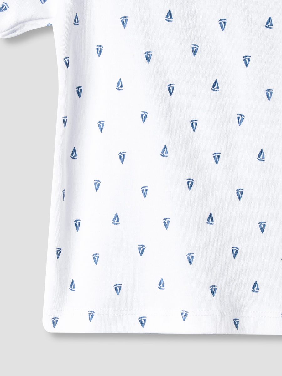 Short Sleeves and Dungaree Set with Sailboat Print