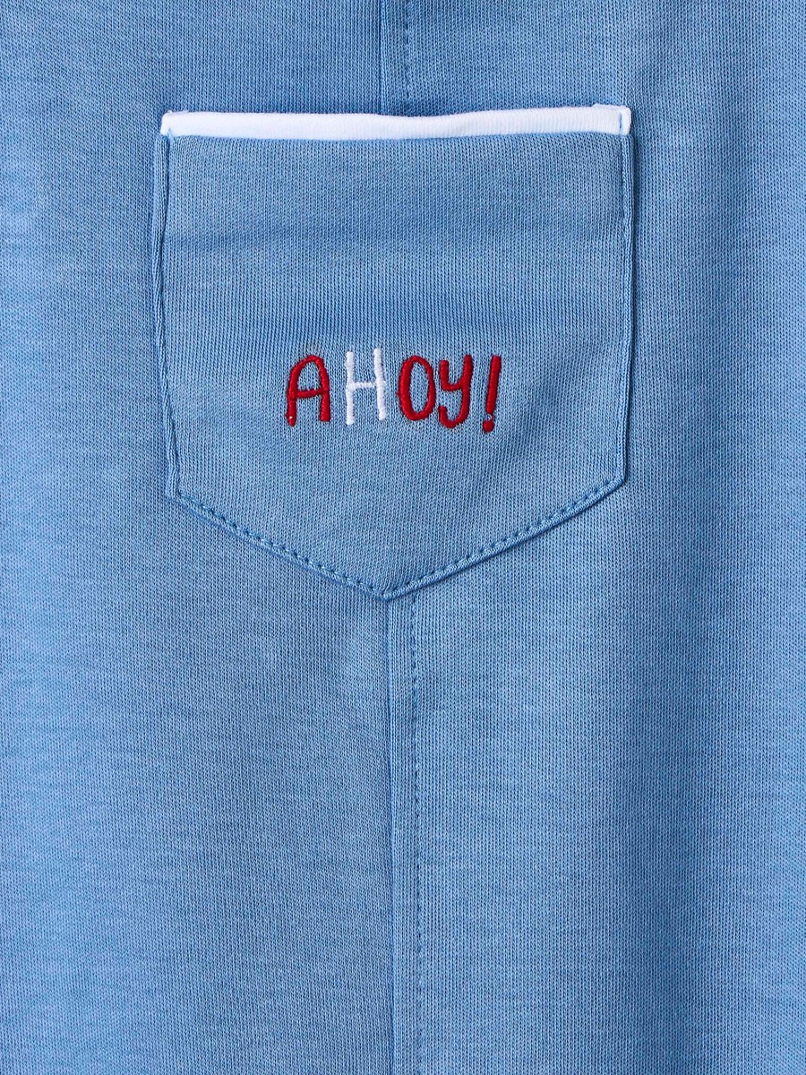 Short Sleeves and Dungaree Set with Sailboat Print