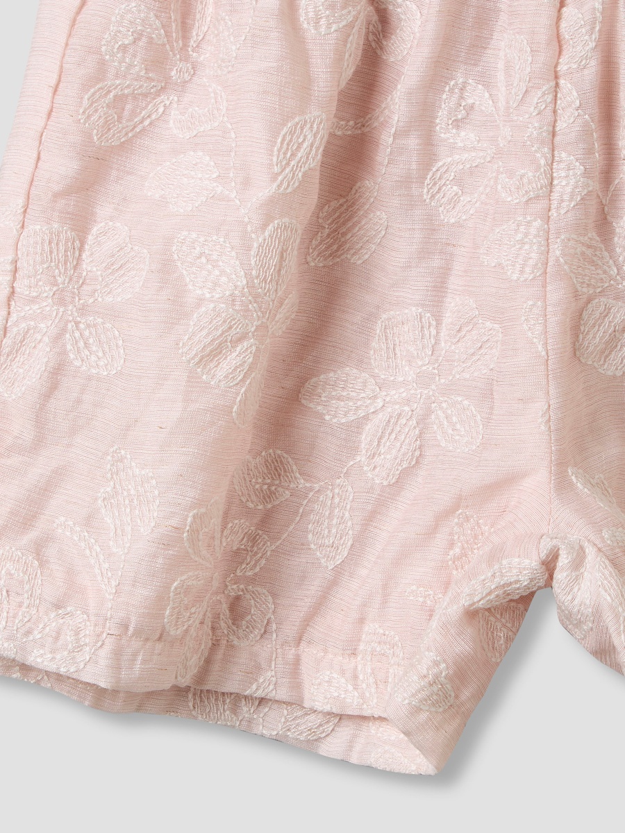 Round Neck Sleeveless Peplum Top and Shorts Set with Floral Embroidery