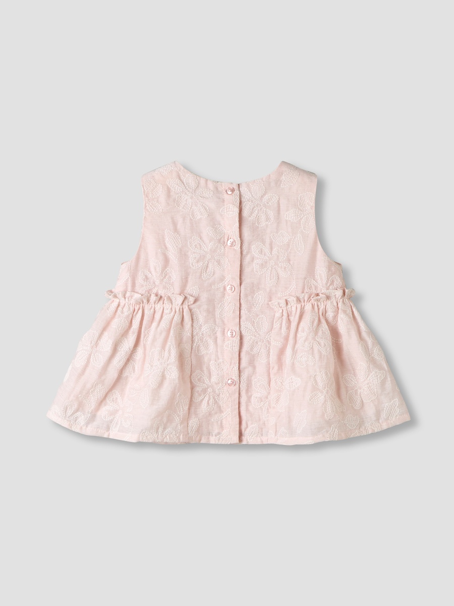 Round Neck Sleeveless Peplum Top and Shorts Set with Floral Embroidery