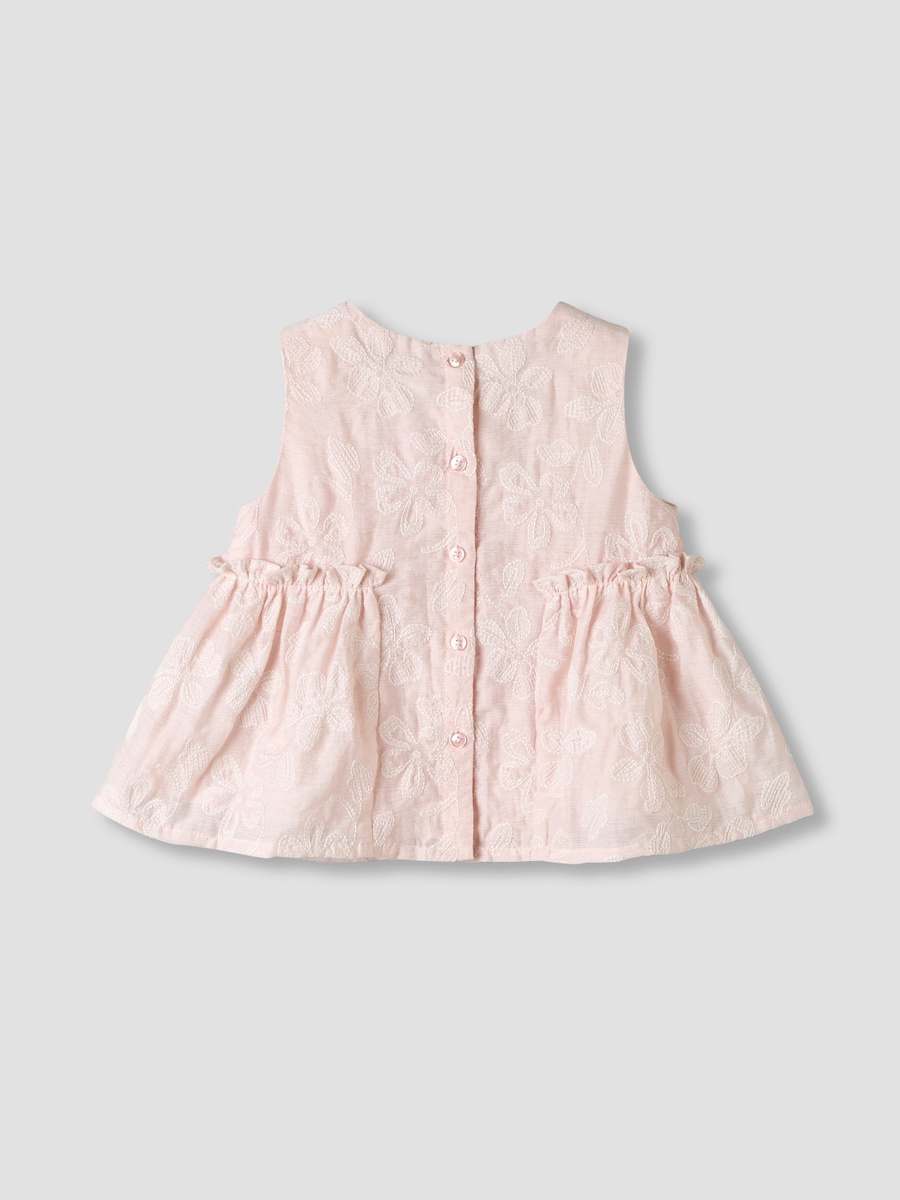 Round Neck Sleeveless Peplum Top and Shorts Set with Floral Embroidery