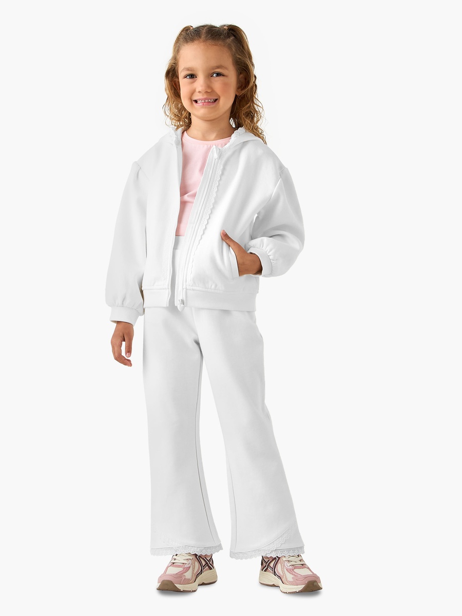 Hooded Long Sleeves Sweatshirt and Track Pants Set with Lace Trim