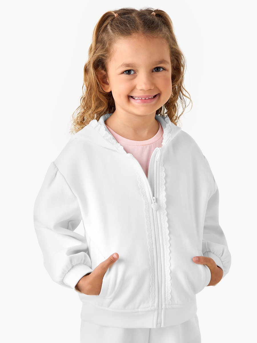Hooded Long Sleeves Sweatshirt and Track Pants Set with Lace Trim