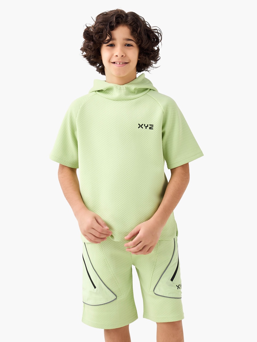 Hooded Short Sleeves T-Shirt and Shorts Set with Logo Print