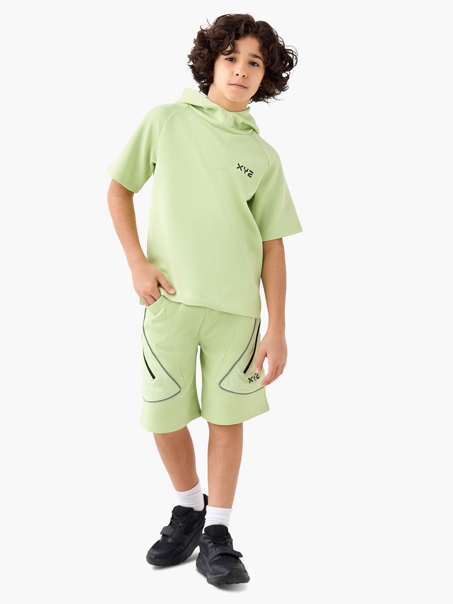 Hooded Short Sleeves T-Shirt and Shorts Set with Logo Print