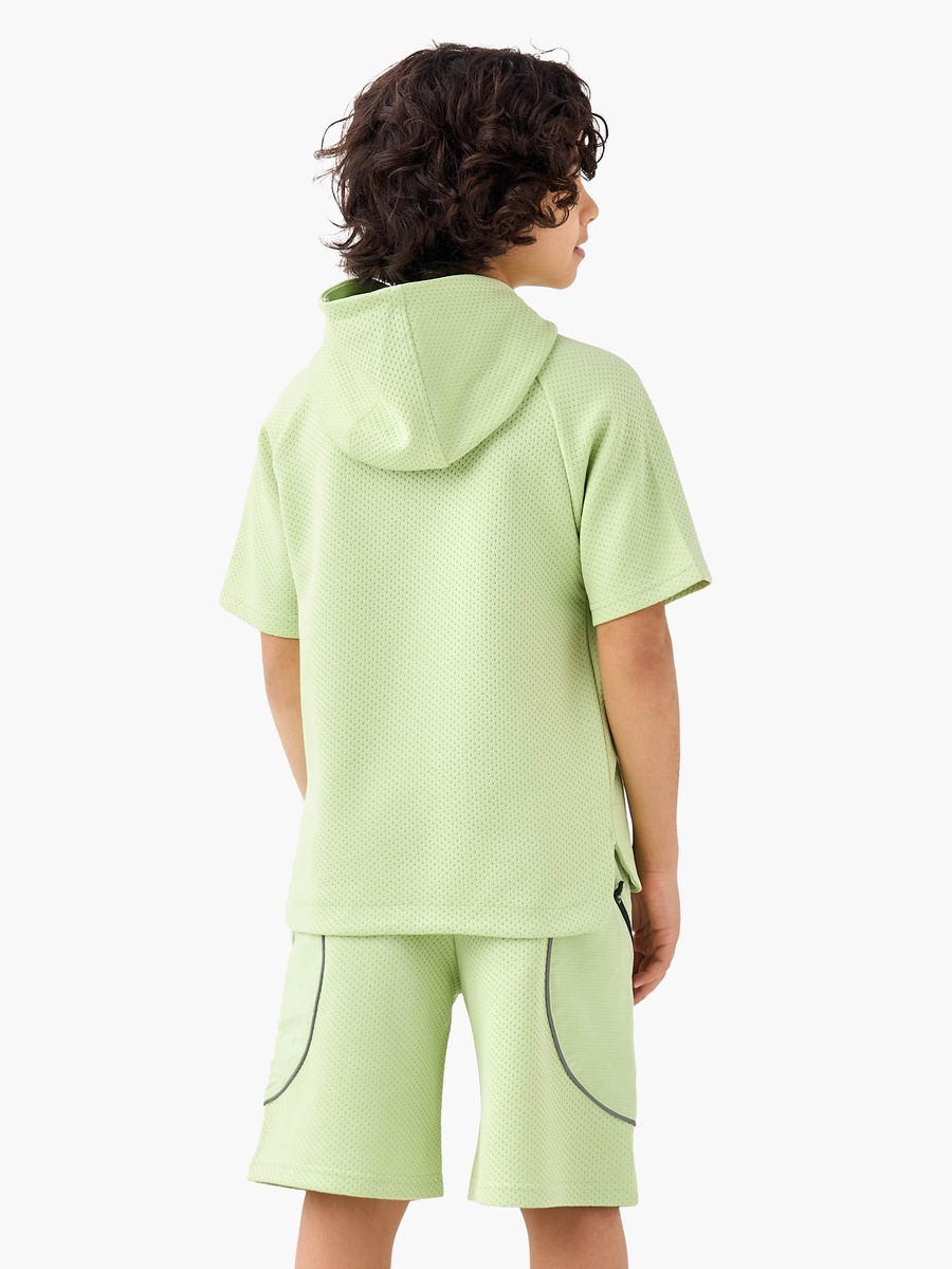 Hooded Short Sleeves T-Shirt and Shorts Set with Logo Print