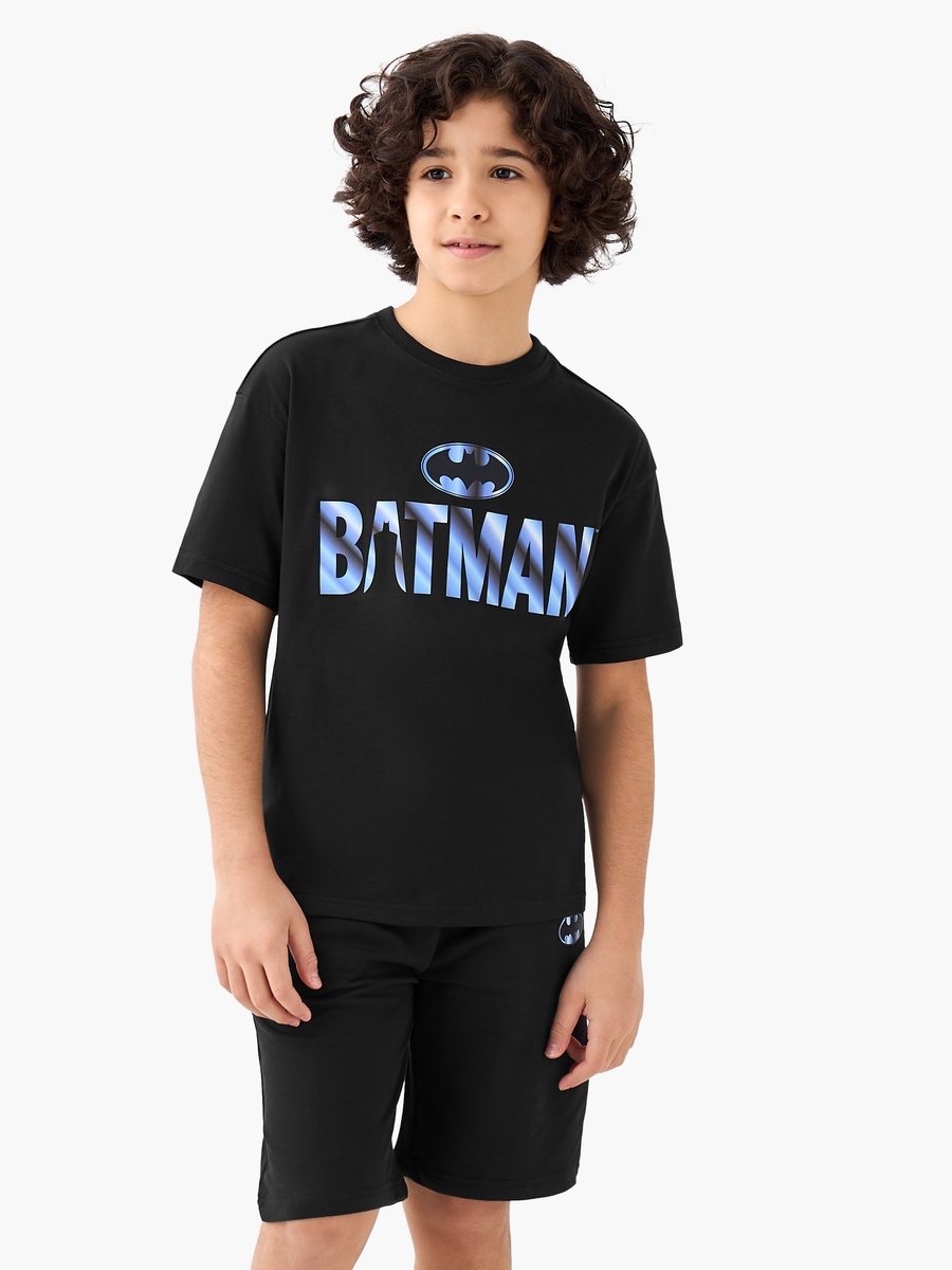 Crew Neck Short Sleeves T-Shirt and Shorts Set with Batman Print