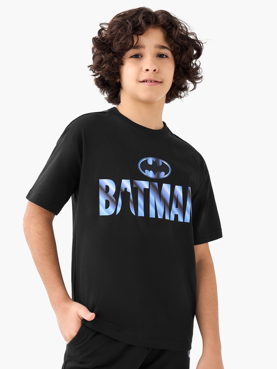 Crew Neck Short Sleeves T-Shirt and Shorts Set with Batman Print
