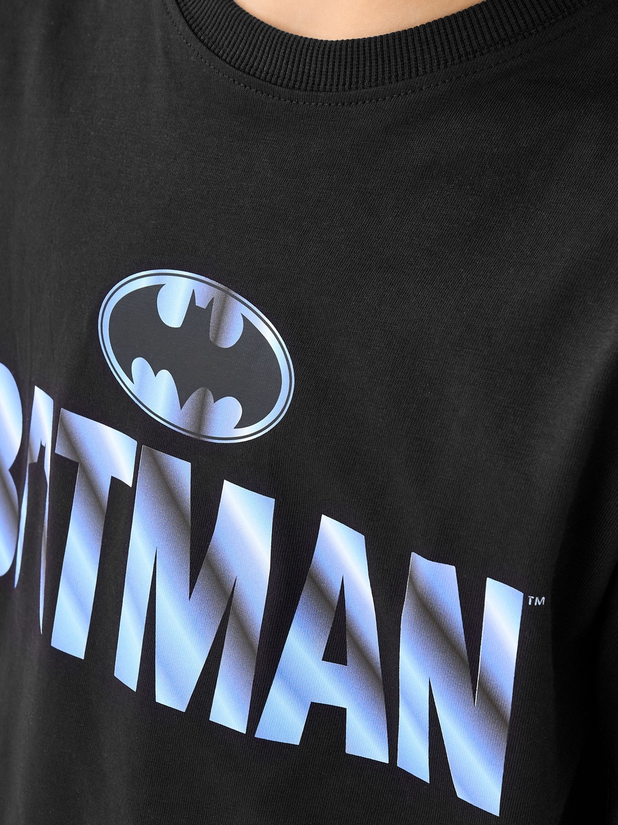 Crew Neck Short Sleeves T-Shirt and Shorts Set with Batman Print