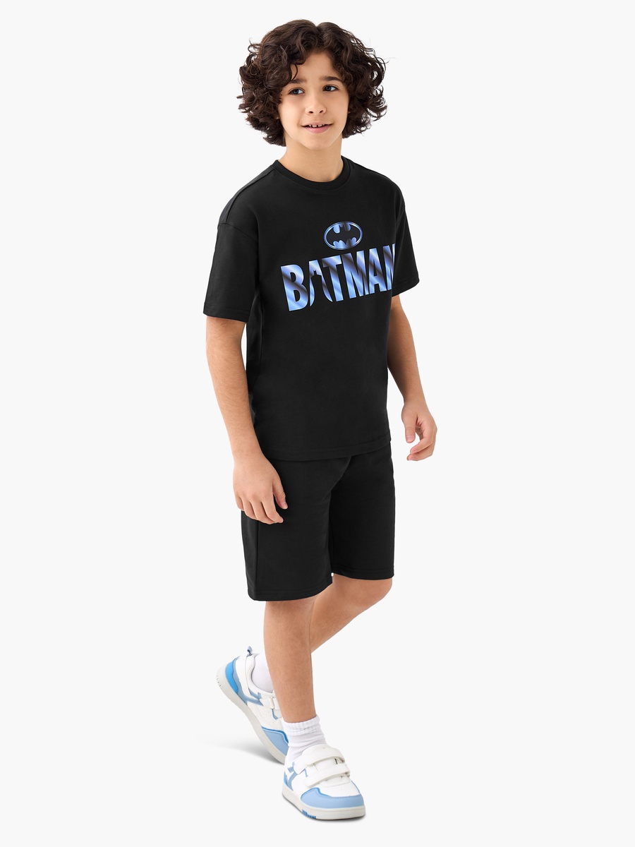 Crew Neck Short Sleeves T-Shirt and Shorts Set with Batman Print