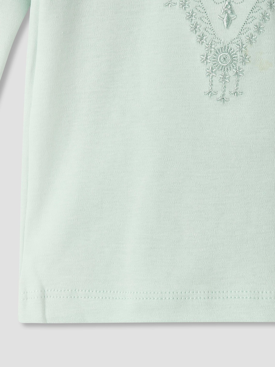 Cotton Mandarin Collar Long Sleeves Pyjama Set with Embroidery
