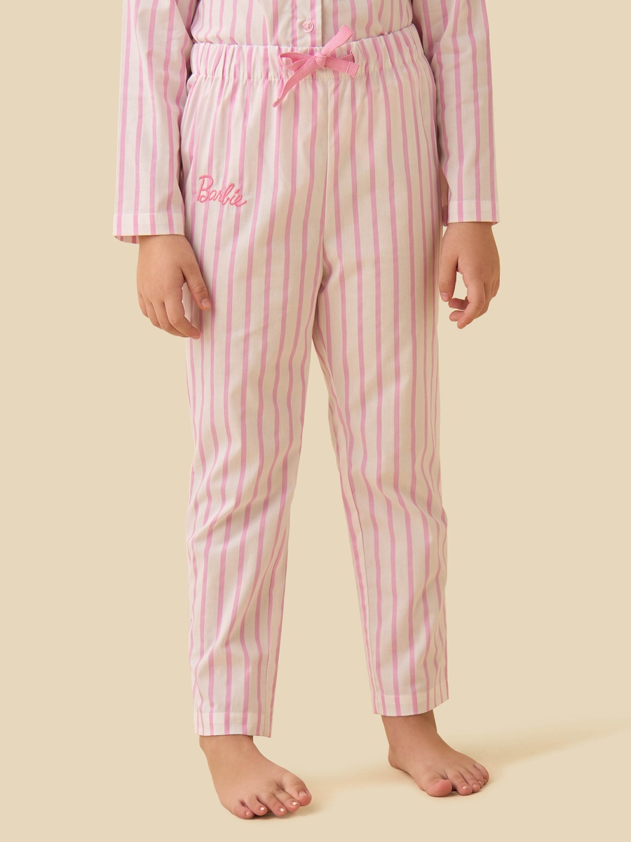 Cotton Peter Pan Collar Long Sleeves Pyjama Set with Barbie Embroidery