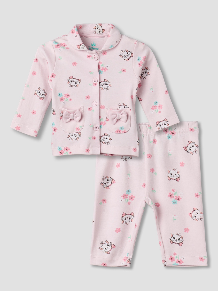 Cotton Collared Neck Long Sleeve Pyjama Set with Marie Print