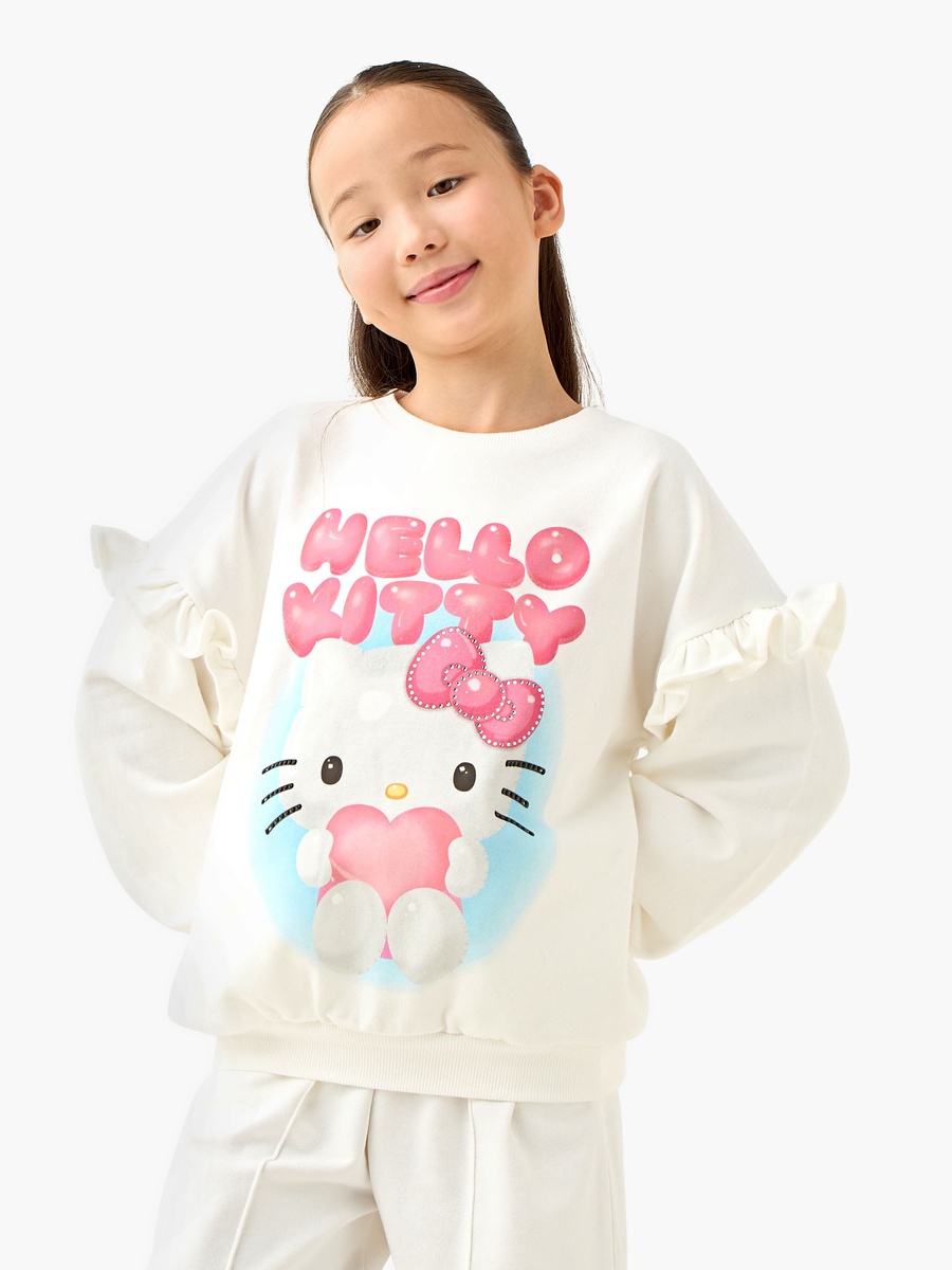 Hello Kitty Print Sweatshirt with Long Sleeves