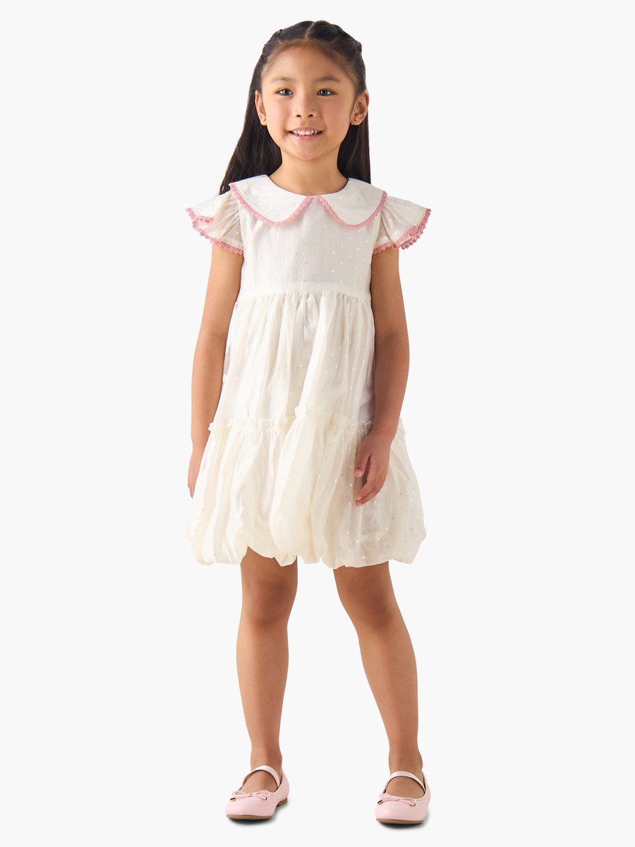 Peter Pan Collar Cap Sleeves Dress with Polka Dot Print