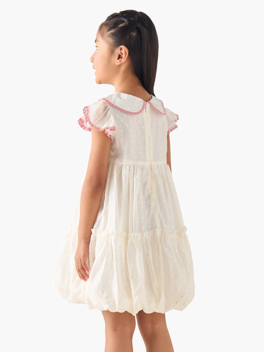 Peter Pan Collar Cap Sleeves Dress with Polka Dot Print