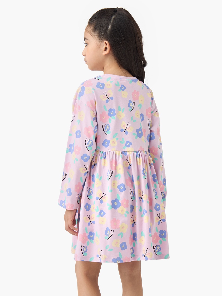 Round Neck Long Sleeves Skater Dress with Floral Print