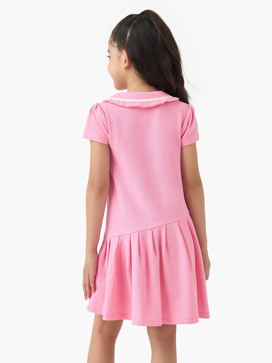 Peter Pan Collar Short Sleeves Dress with Butterfly Embroidery