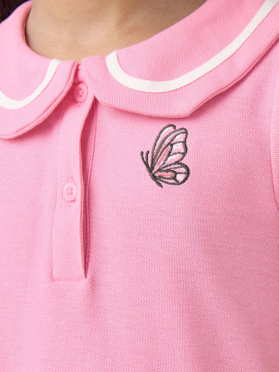 Peter Pan Collar Short Sleeves Dress with Butterfly Embroidery
