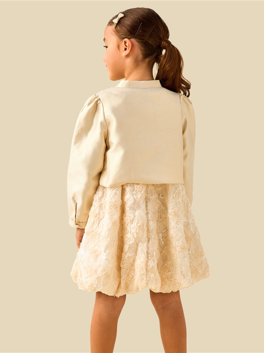 Round Neck Dress and Bolero Set with Floral Lace Texture