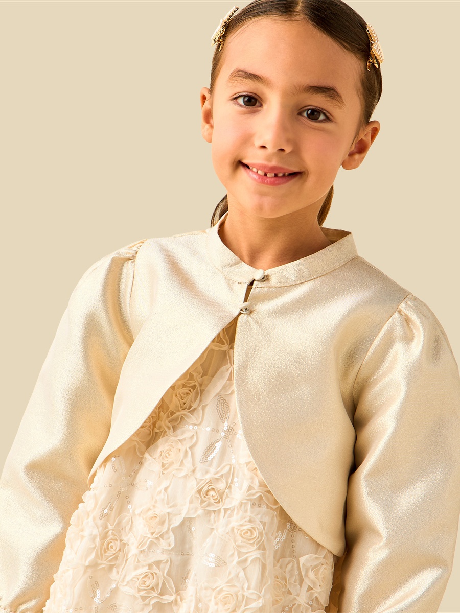 Round Neck Dress and Bolero Set with Floral Lace Texture
