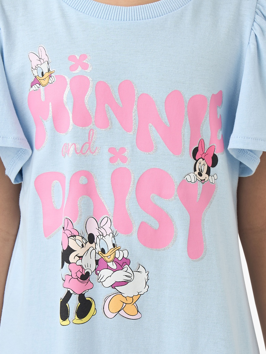 Round Neck Short Sleeves A-Line Dress with Minnie and Daisy Print