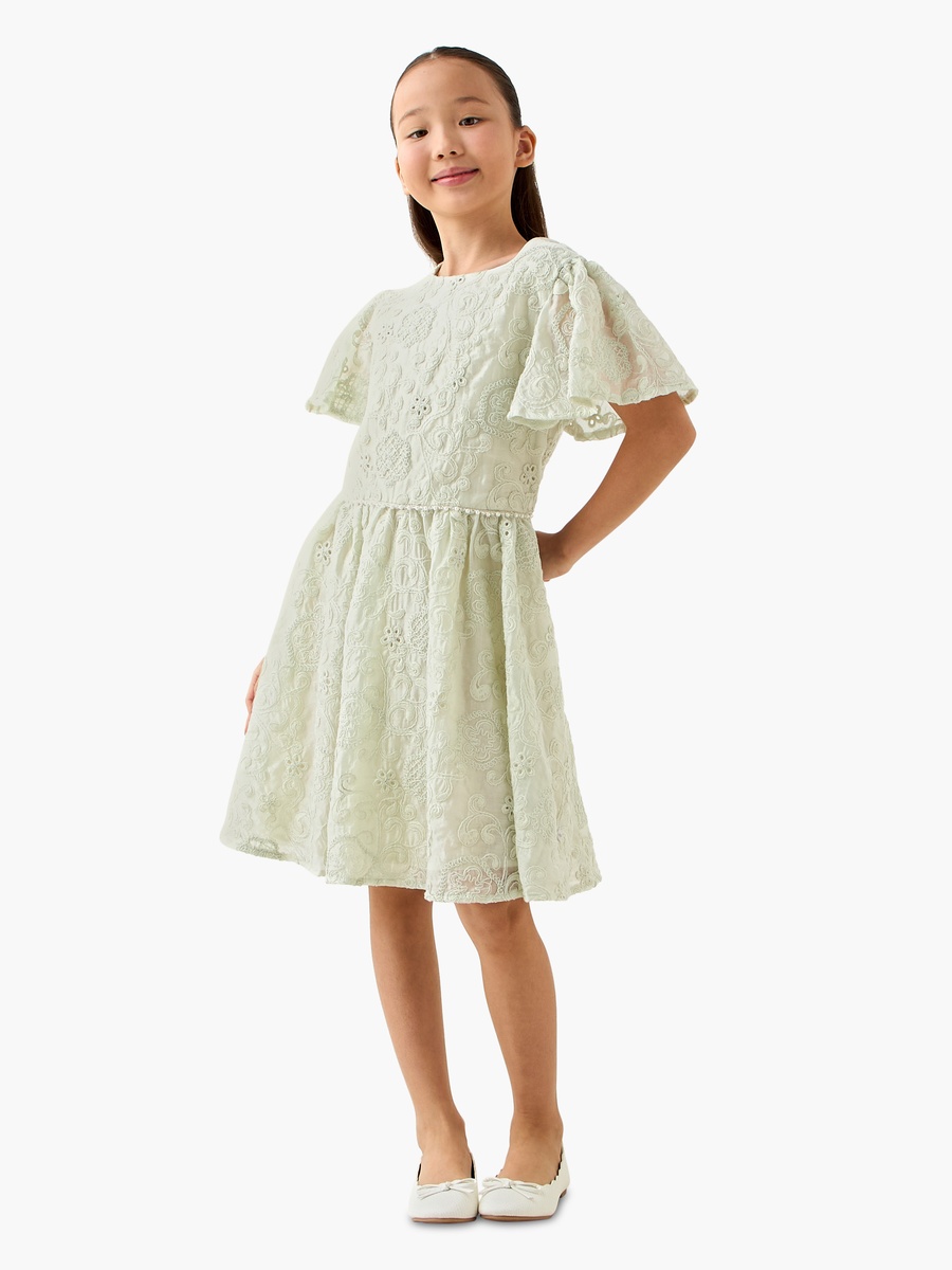 Square Neck Short Sleeves Dress with Embroidery