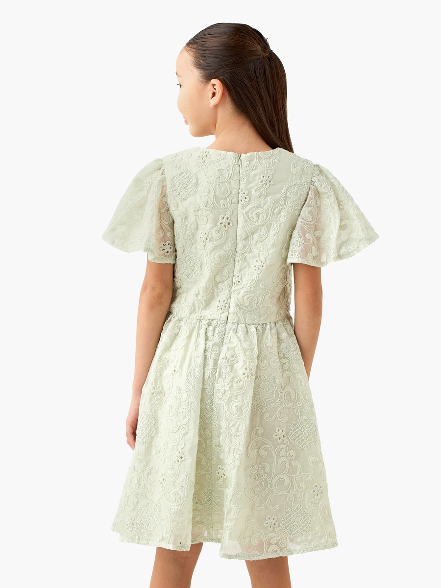 Square Neck Short Sleeves Dress with Embroidery