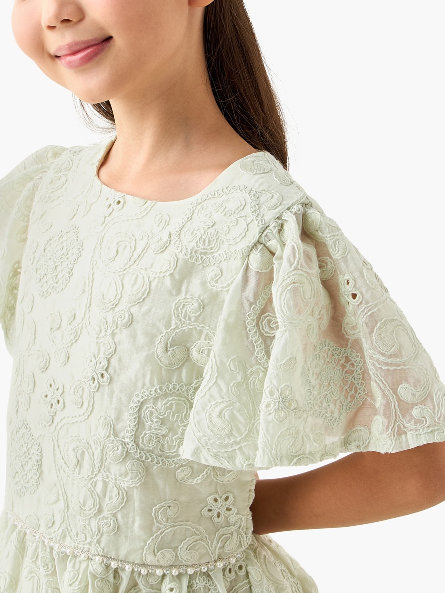 Square Neck Short Sleeves Dress with Embroidery