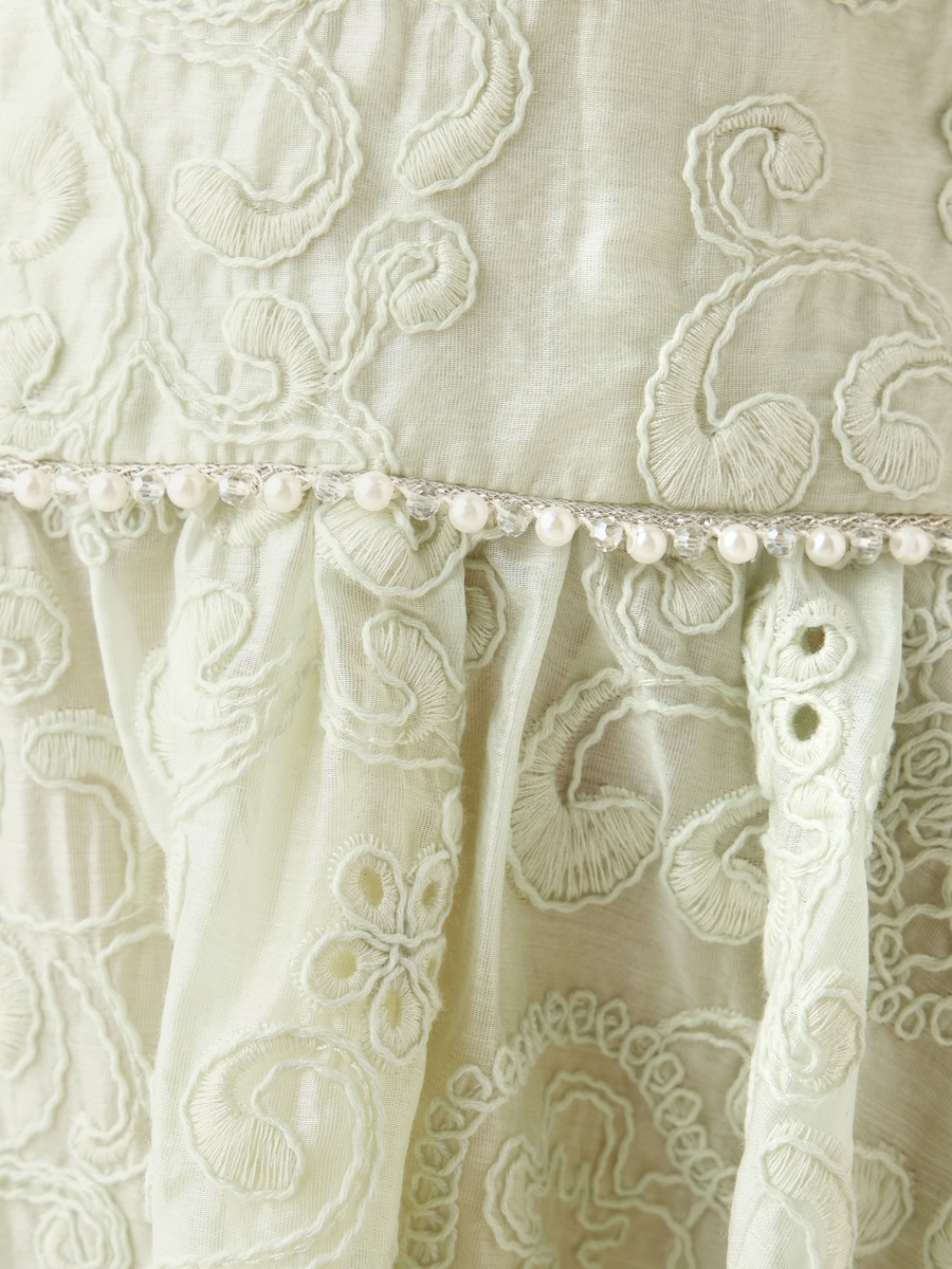 Square Neck Short Sleeves Dress with Embroidery